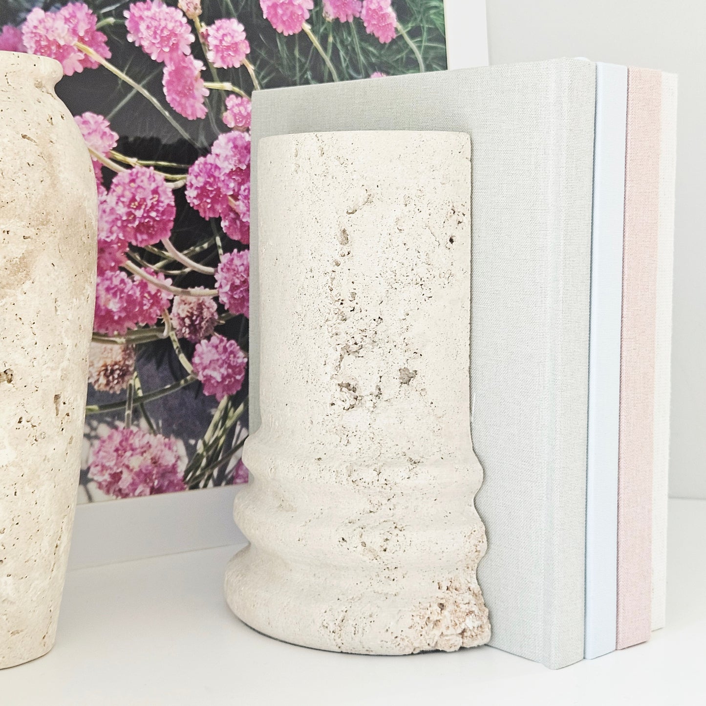Travertine Column Bookends| Natural Home Stone Decor