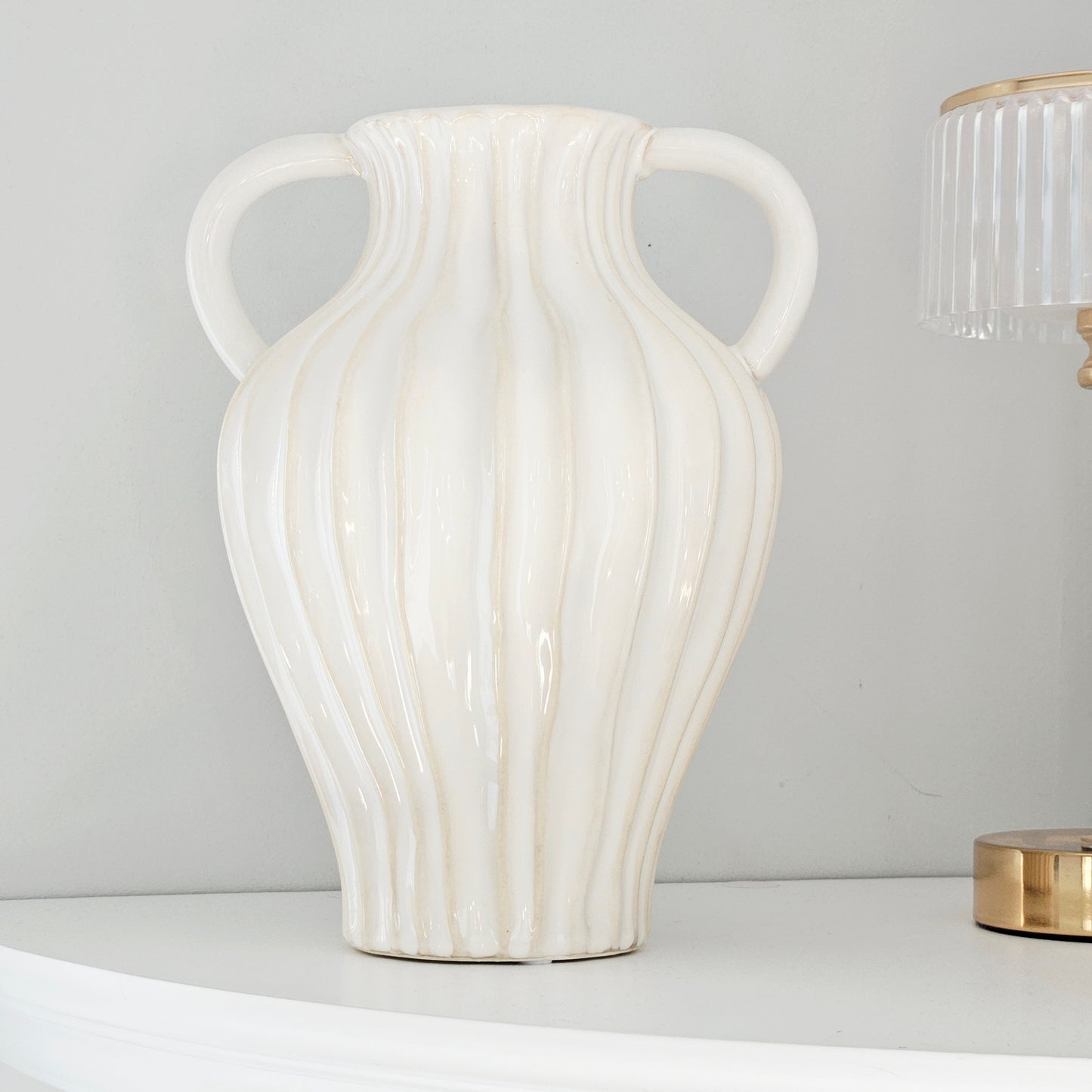 Ruffled Cream Stoneware Vase