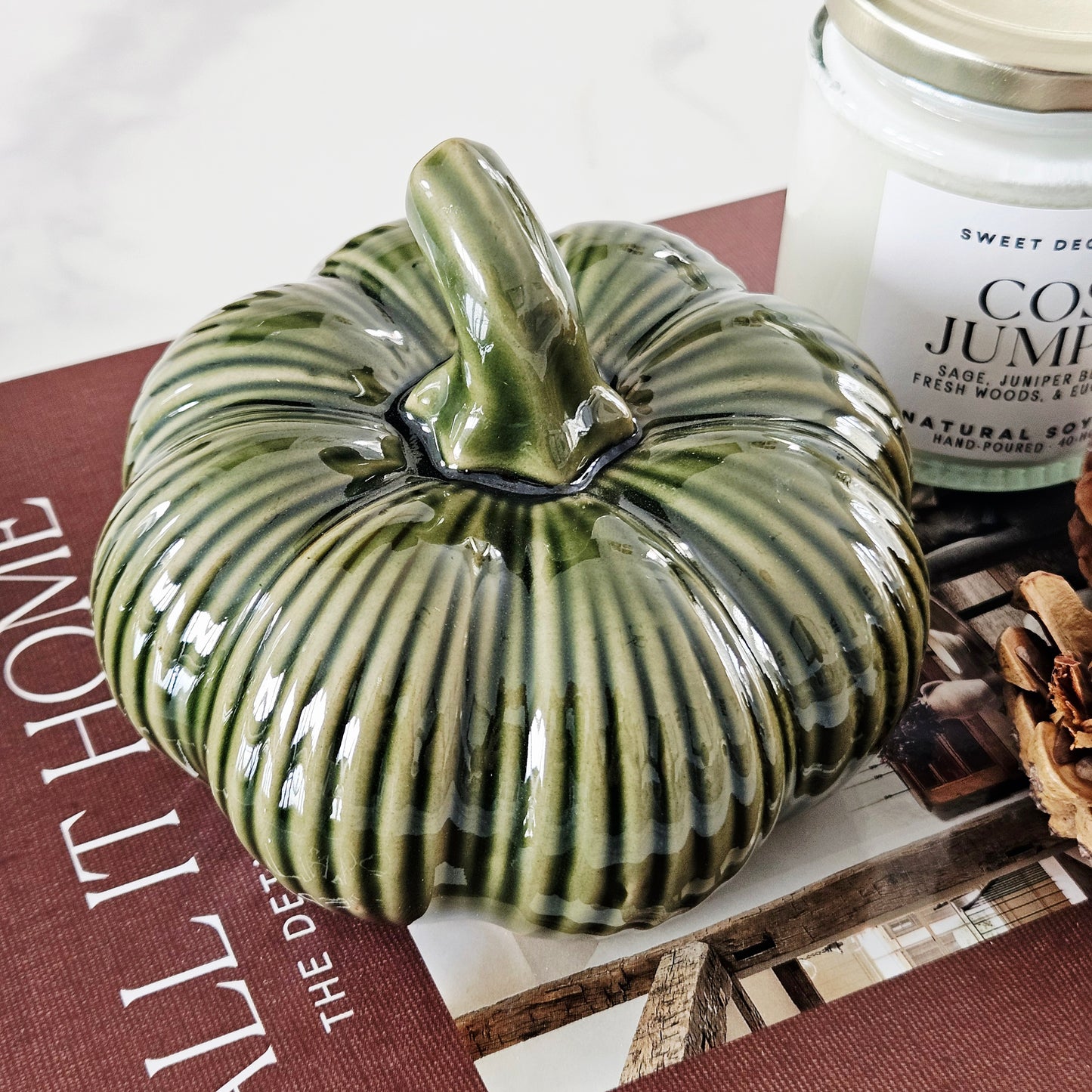 Glazed Green Pumpkin Ornament 12cm