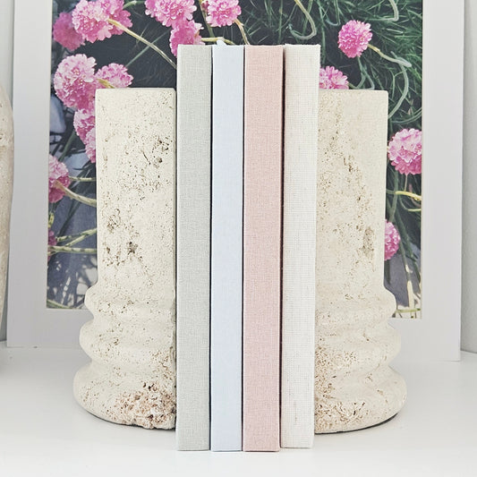 travertine column stone bookends earthy decor by hestia