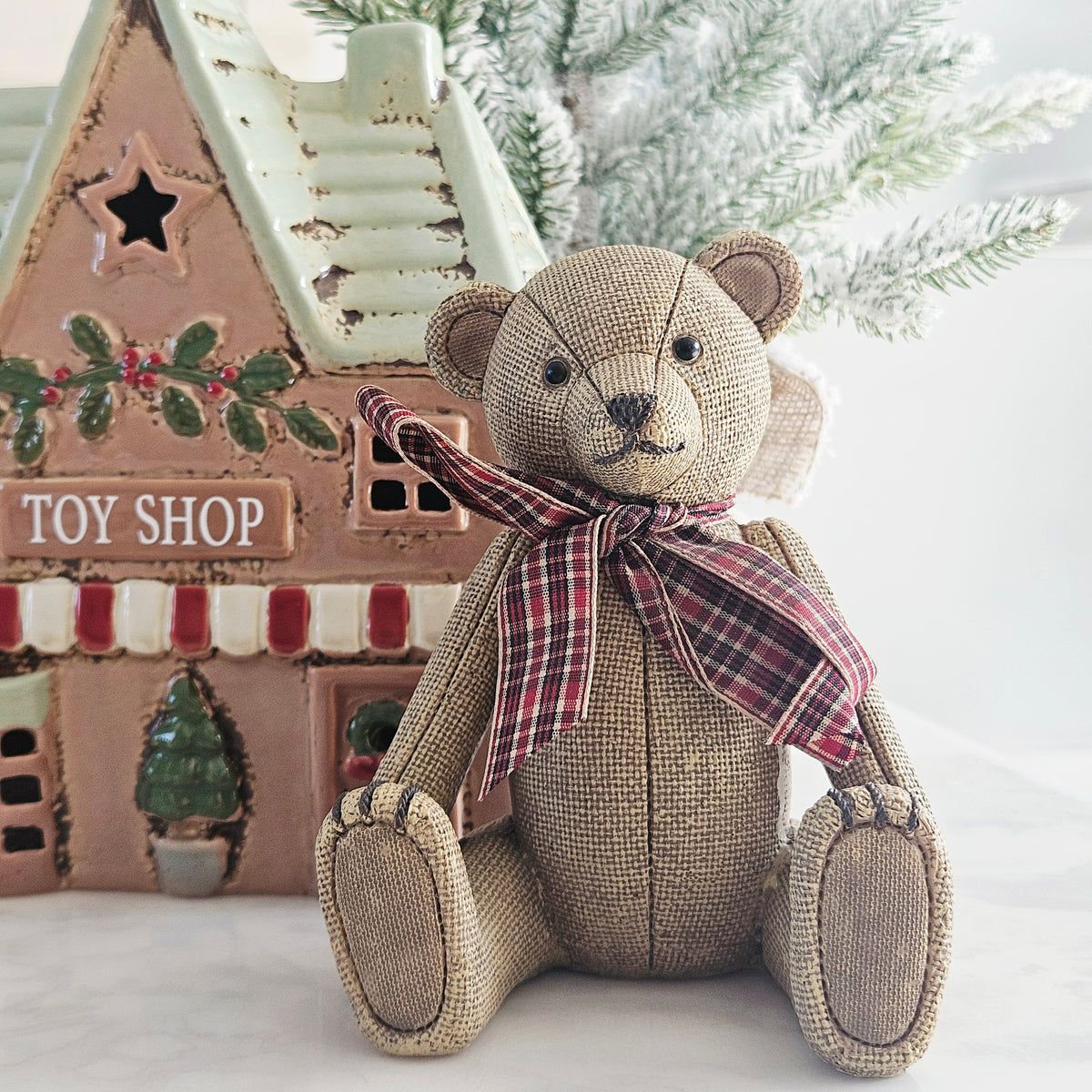 Sitting Teddy Bear with Bow - Christmas Decoration
