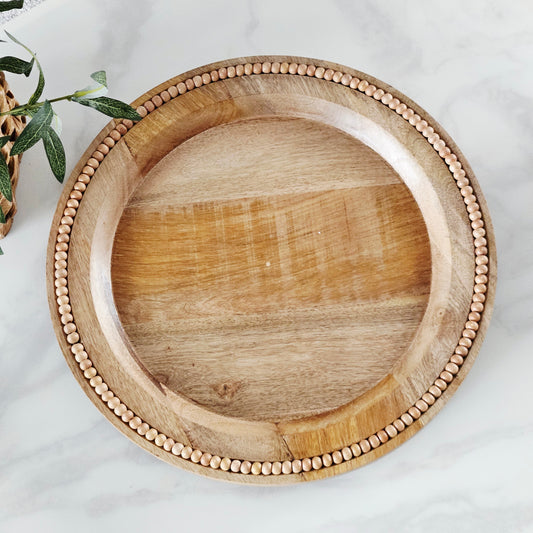 Wooden plate with beaded edge 40cm with a raised bottom