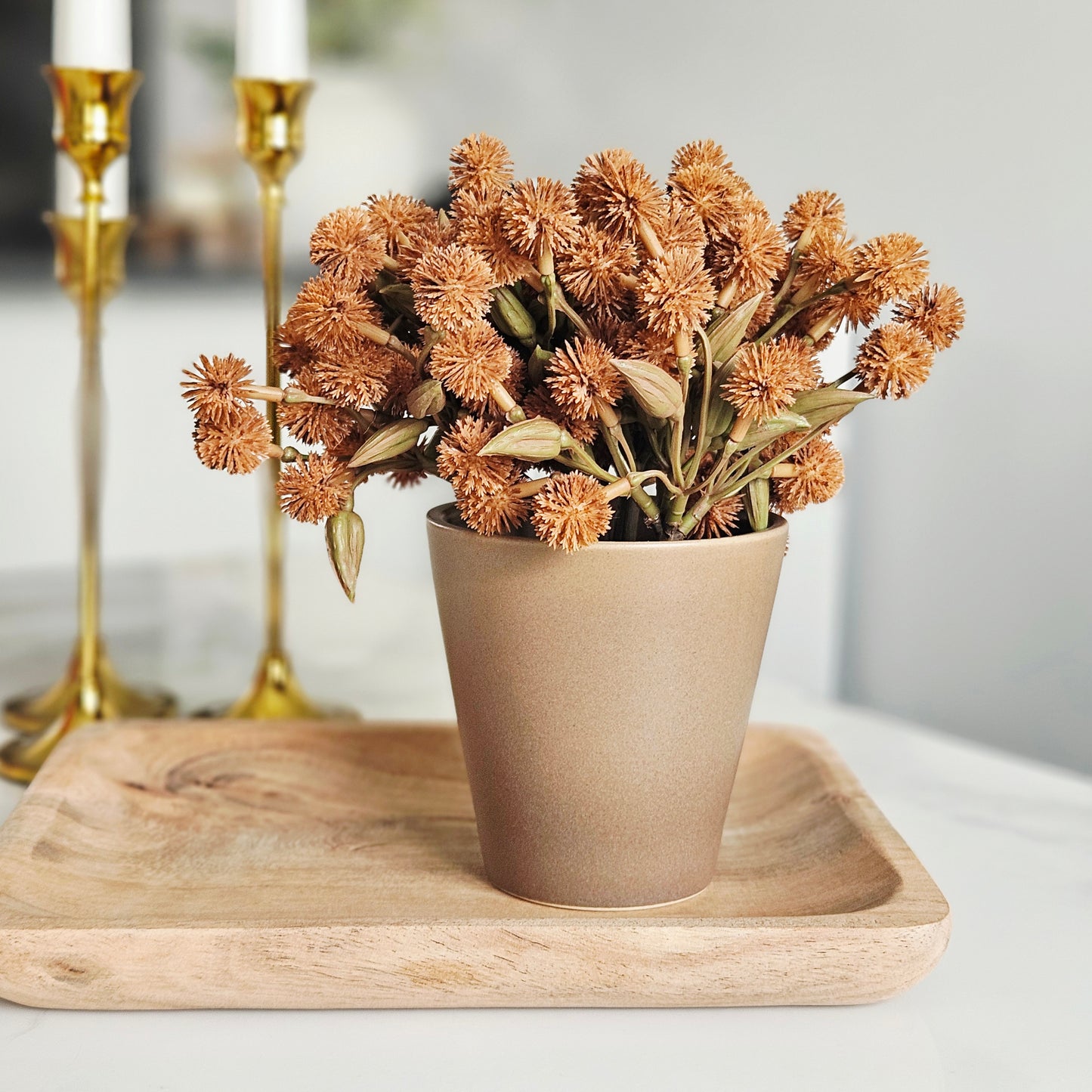 20cm artificial orange allium plant in a decorative pot for home and office décor.