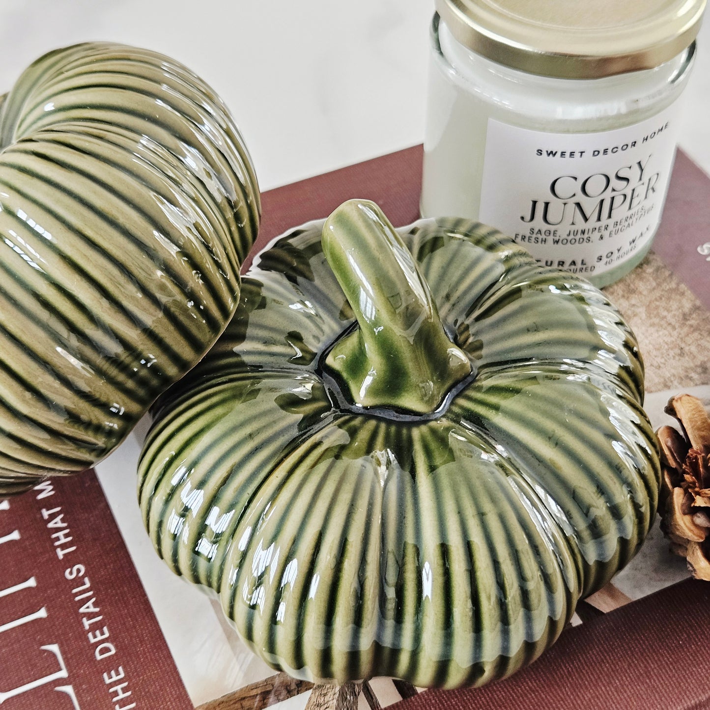 Glazed Green Pumpkin Ornament 12cm