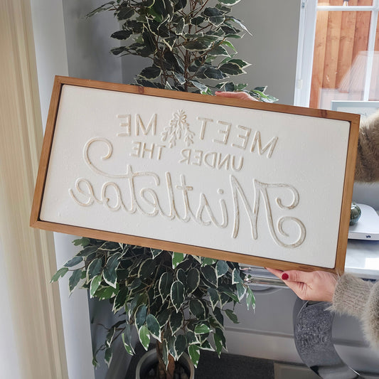 meet me under the mistletoe white metal and wooden large plaque 