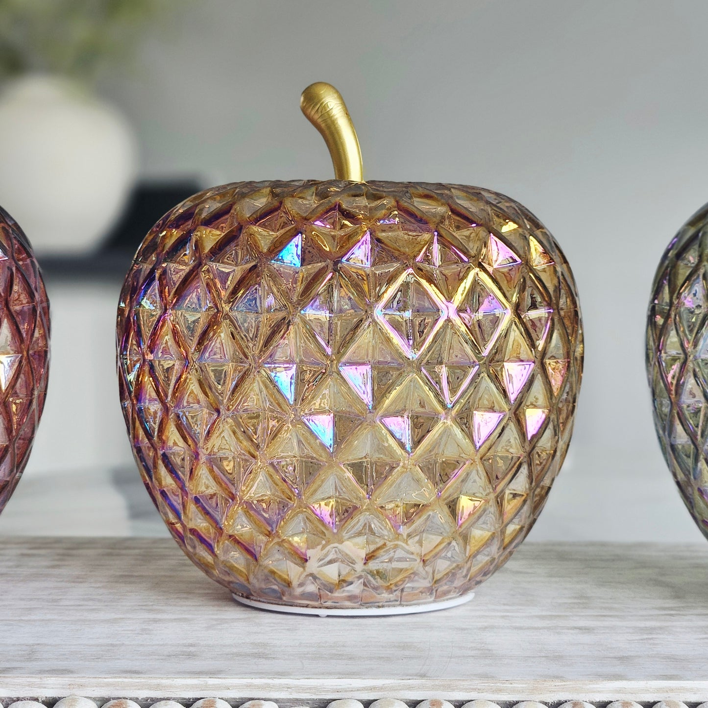 Glass Apple LED Ornament | Decorative LED Apple Light | 3 Assorted Colours
