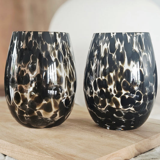 hestia dark brown set of 2 tortoise shell tumbler glasses 