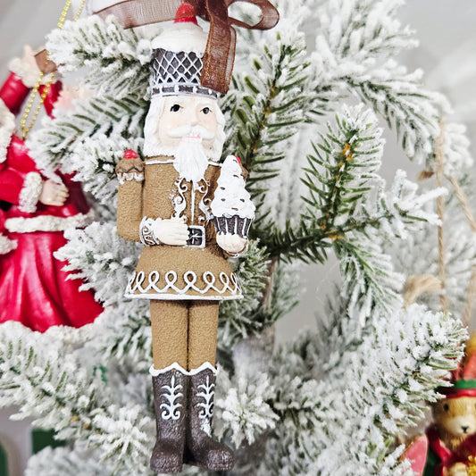 Dark gingerbread nutcracker Christmas tree hanging decoration