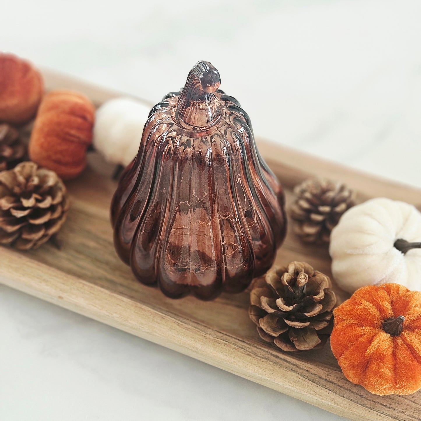 Tall Orange LED Glass Pumpkin Decoration | Elegant Light Up Autumn Pumpkin Ornament