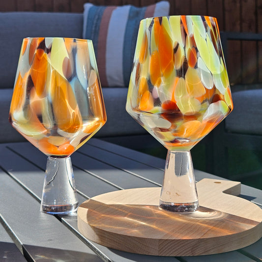 citrus orange gin glass with short stem and detailed pattern