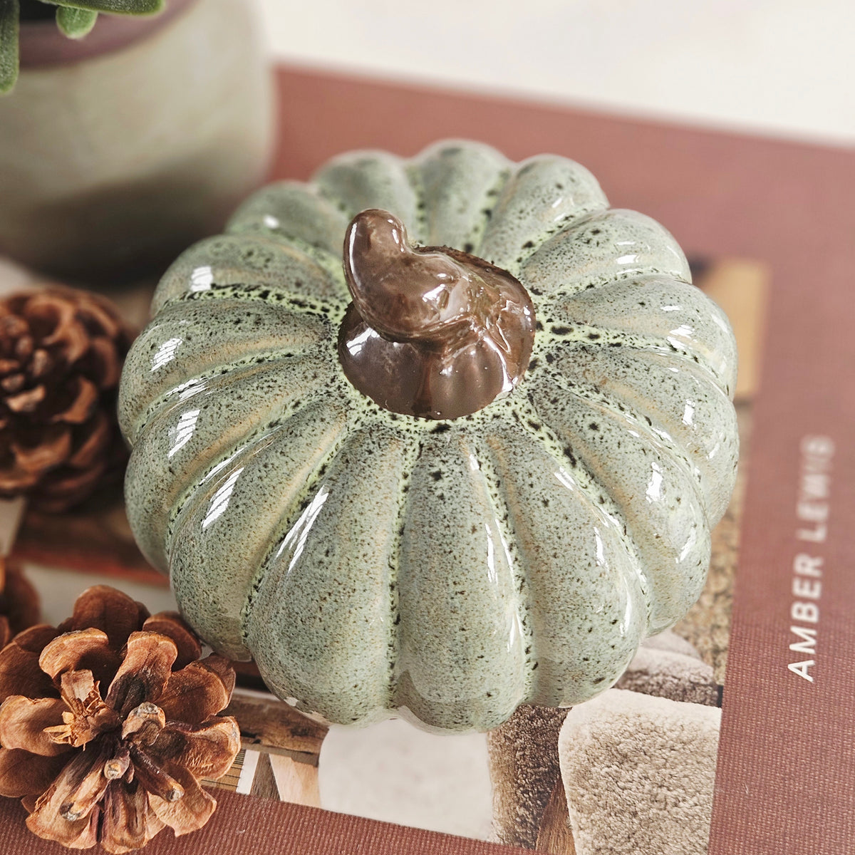Ceramic Green Pumpkin Decoration | Autumn & Halloween Decor
