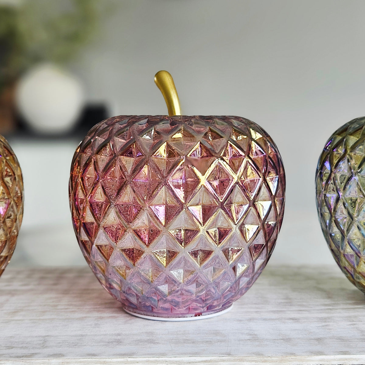 Glass Apple LED Ornament | Decorative LED Apple Light | 3 Assorted Colours
