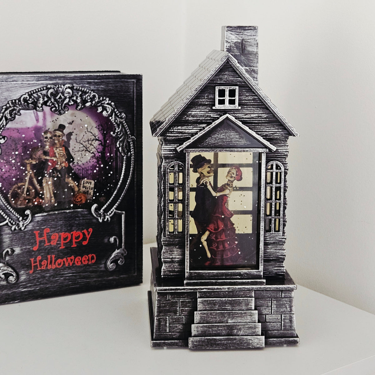 Halloween Lantern Spinner 25cm | LED Skeleton Decoration
