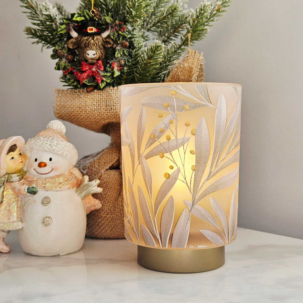 Cream & Gold Glass LED Lantern | Christmas Decoration