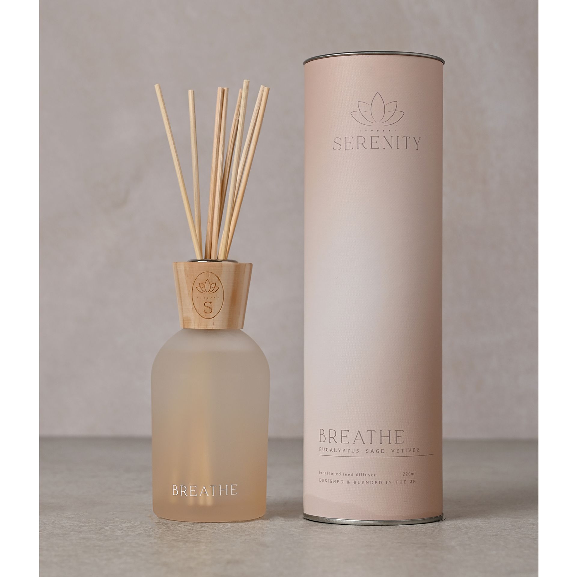 Serenity Breathe Diffuser, a delightful blend of soothing Eucalyptus, calming Sage, and earthy Vetiver
Features a 220ml of scented diffuser oil. 
