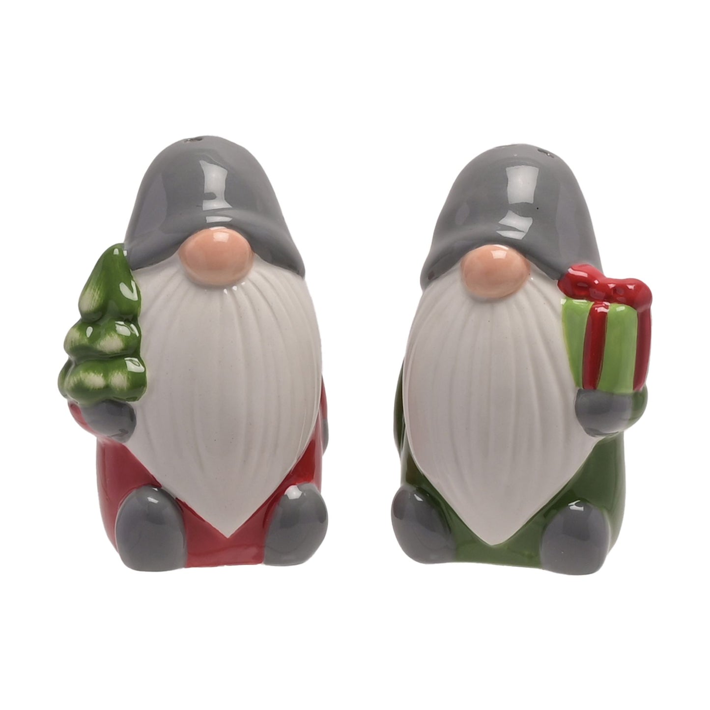 Gonk salt and pepper shakers set one with present one with christmas tree