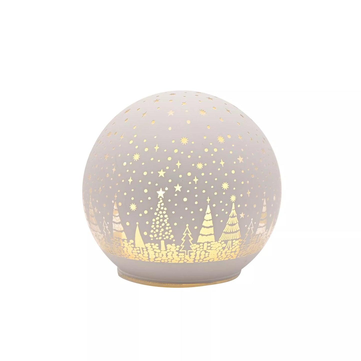 Decorative glass ball with Christmas tree design on a white background led