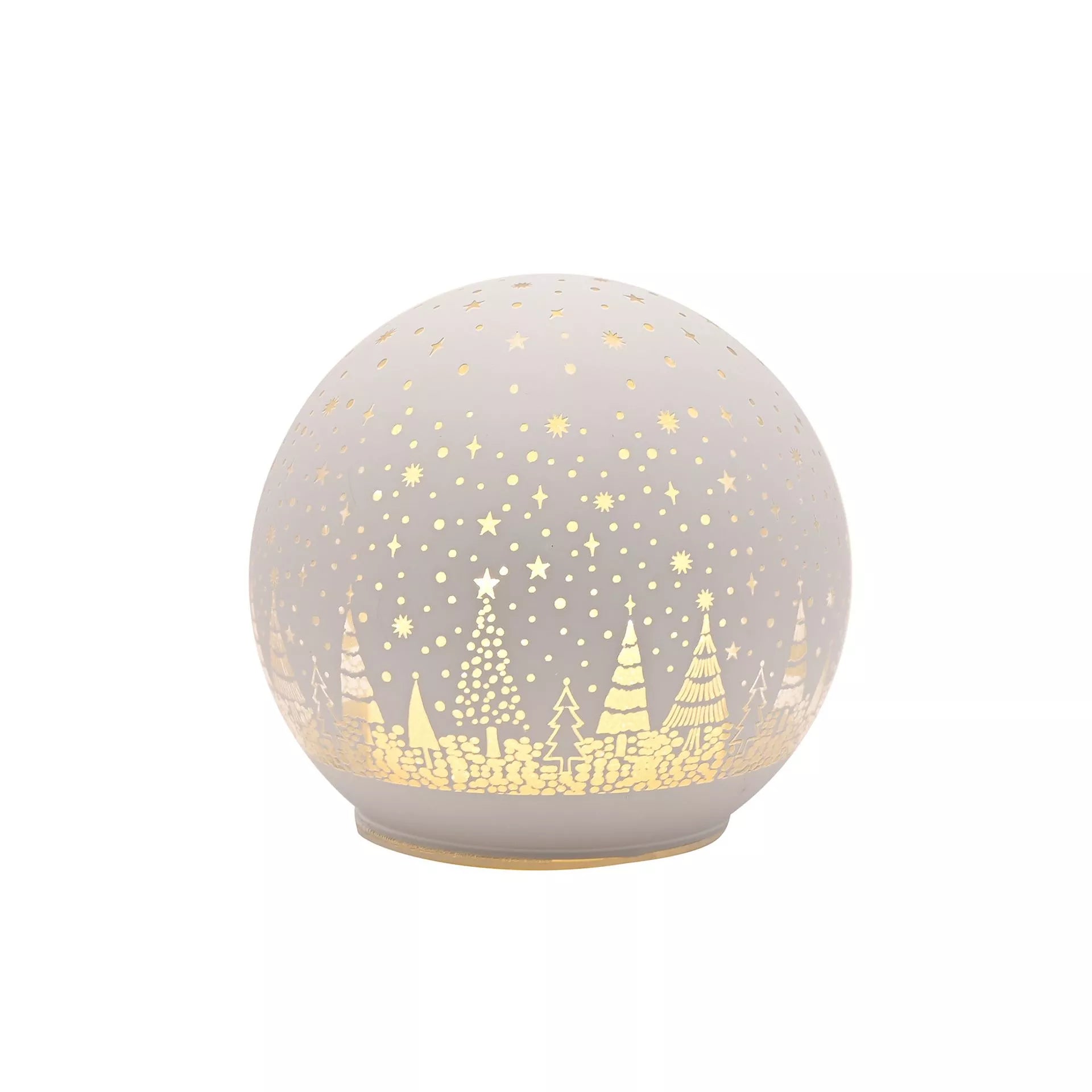 Decorative glass ball with Christmas tree design on a white background led