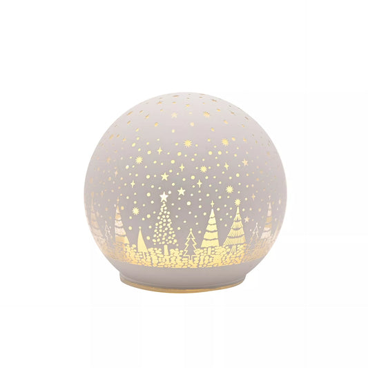 Decorative glass ball with Christmas tree design on a white background led