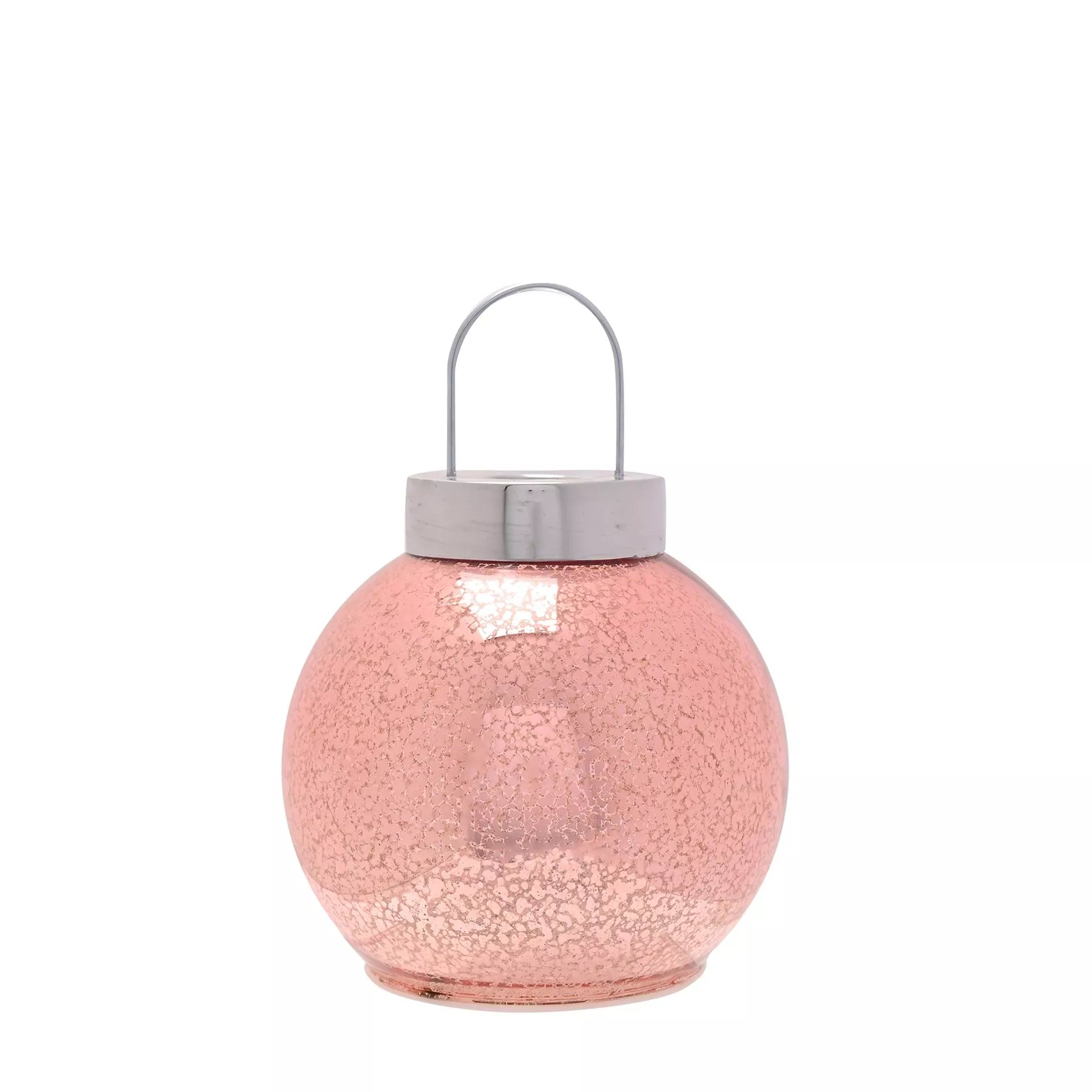 Pink mercury glass led bauble ornament with silver top 16cm