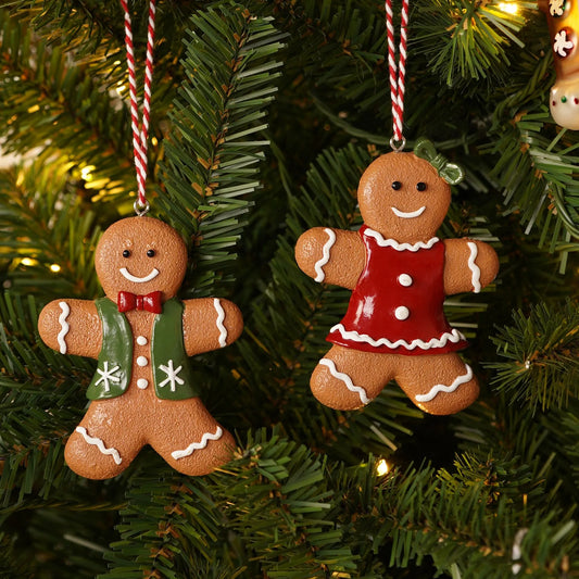 Assorted resin Gingerbread Mr and Mrs hanging Christmas tree decorations