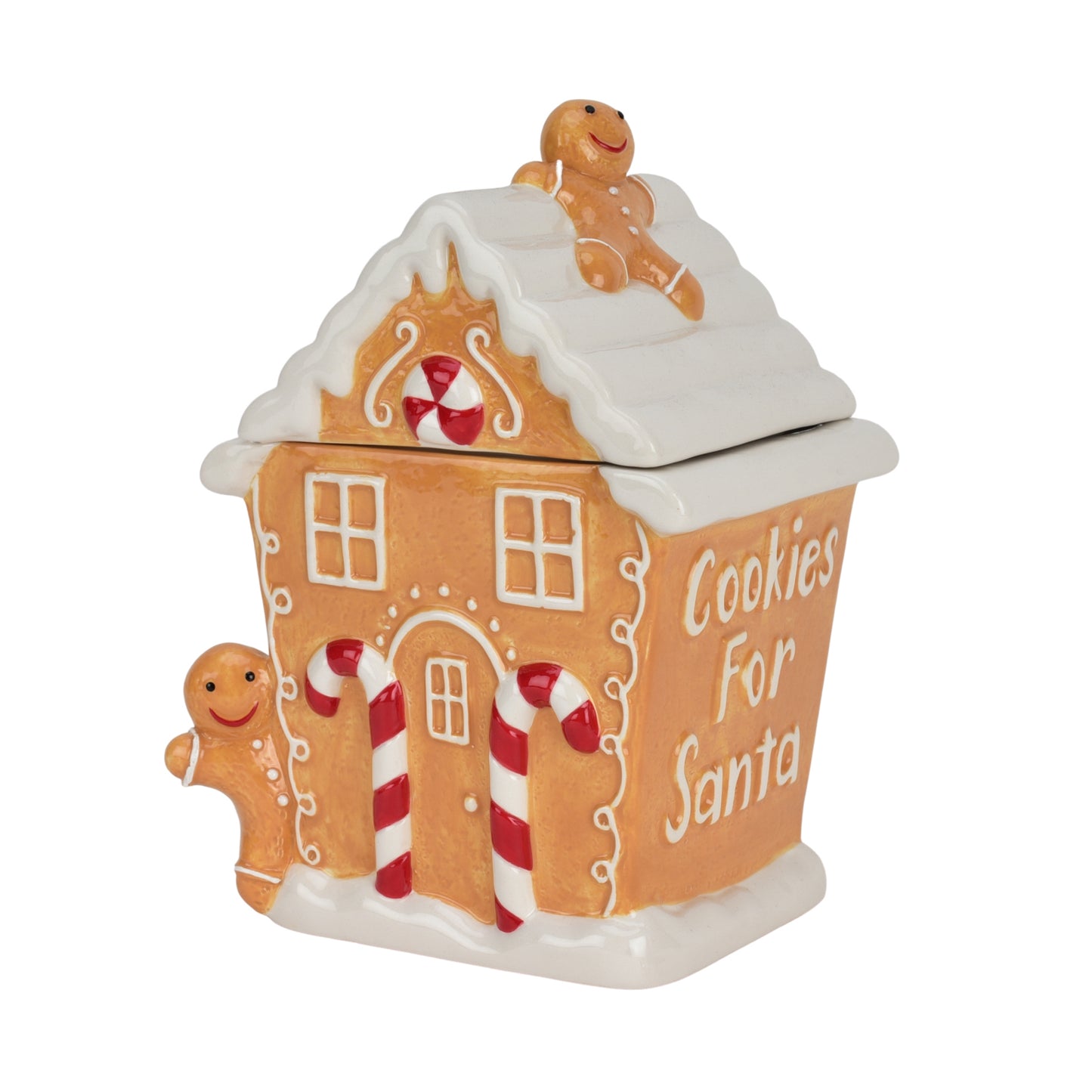 gingerbread ceramic cookie jar with candy canes 