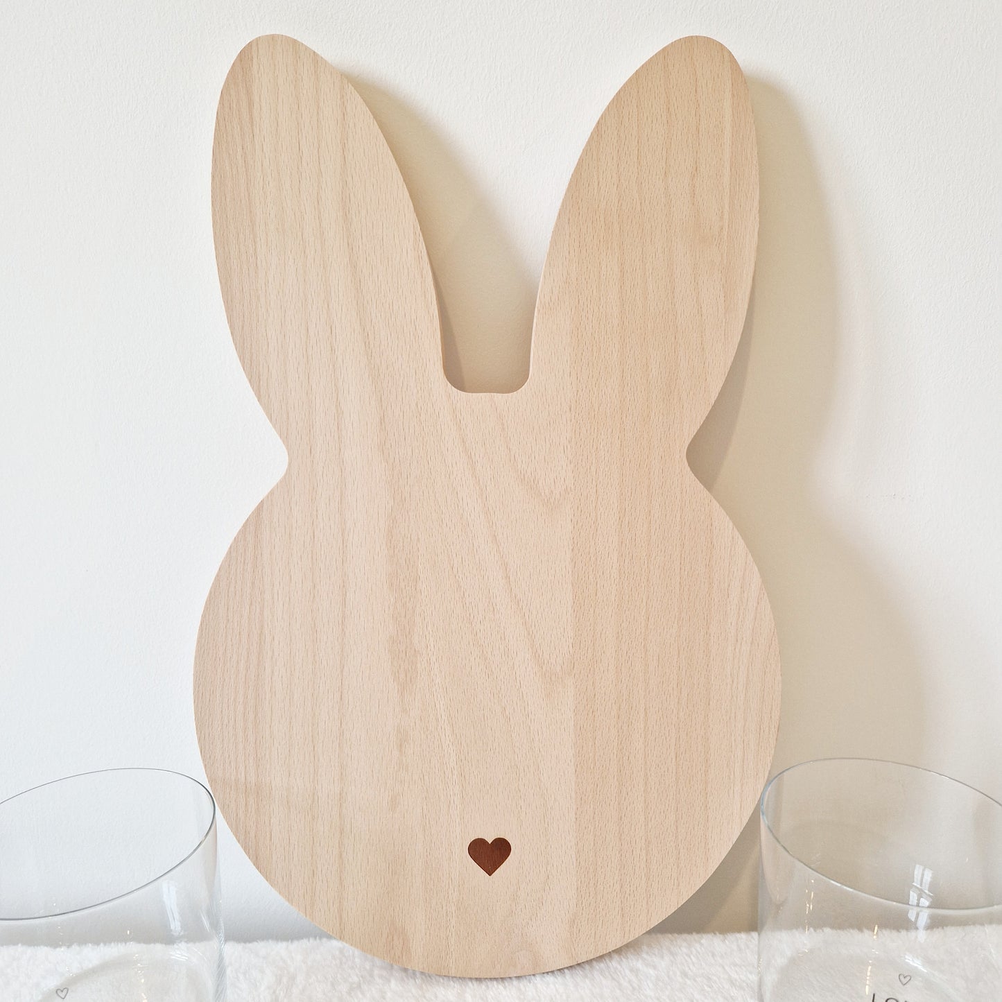 Breakfast/Cutting board rabbit with a cute heart shaped nose engraved on the front.