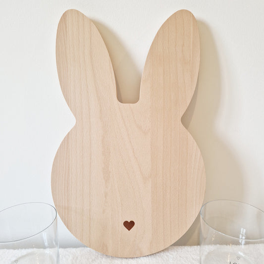 Breakfast/Cutting board rabbit with a cute heart shaped nose engraved on the front.