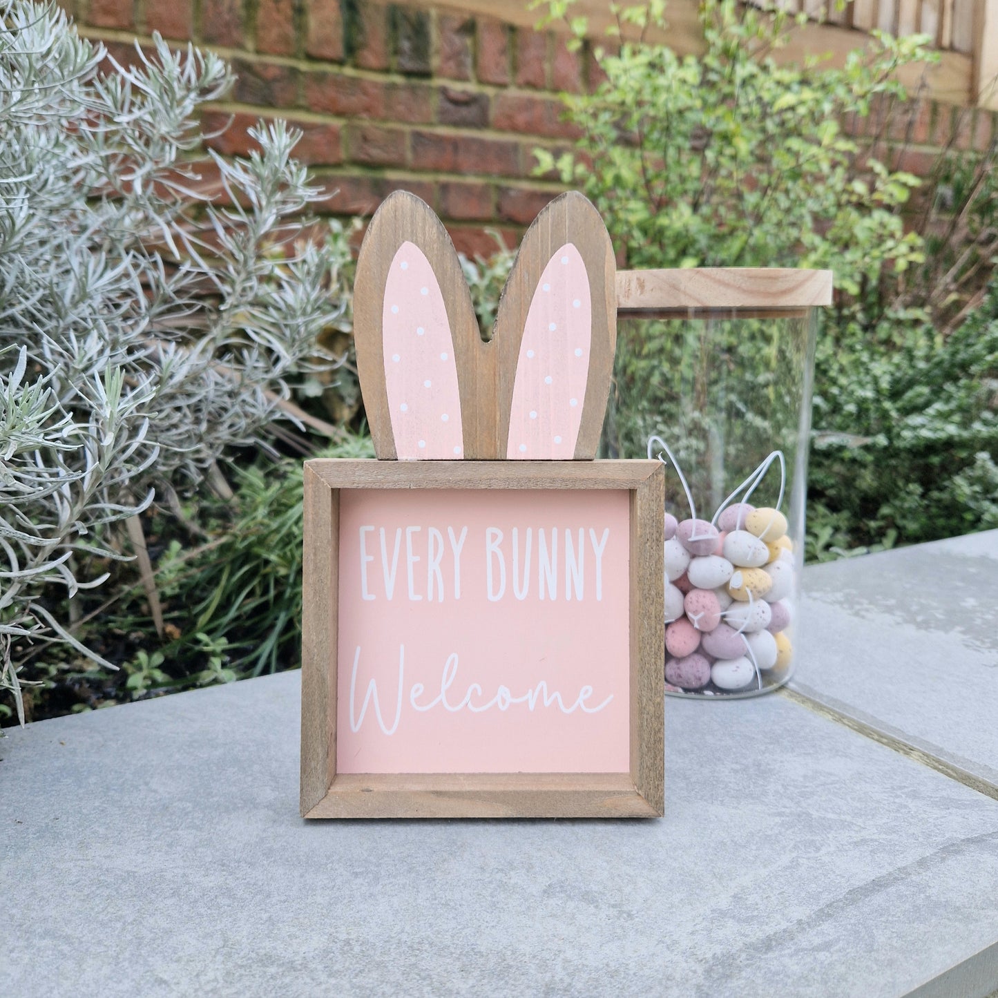 Pink Bunny Ear Easel Plaque