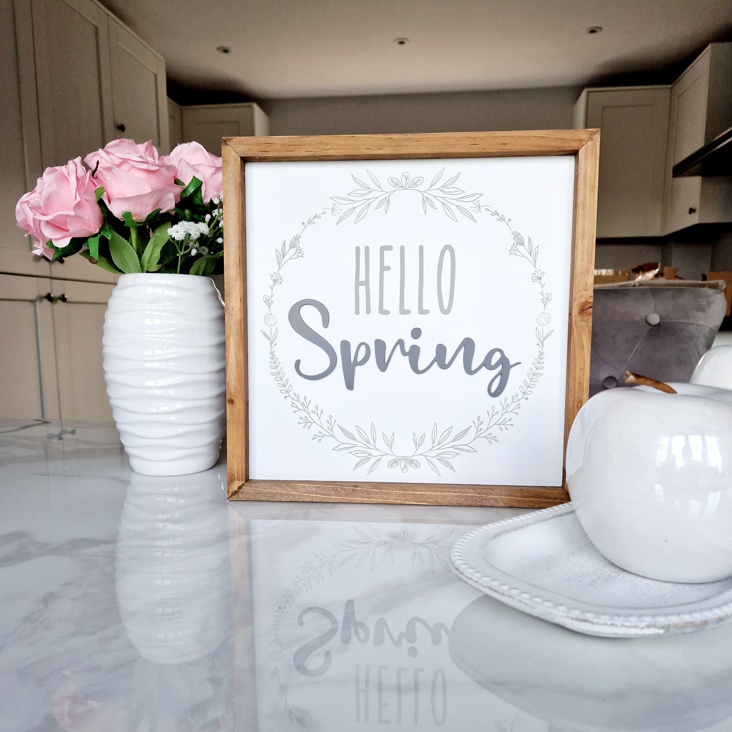 Hello Spring Wooden Plaque