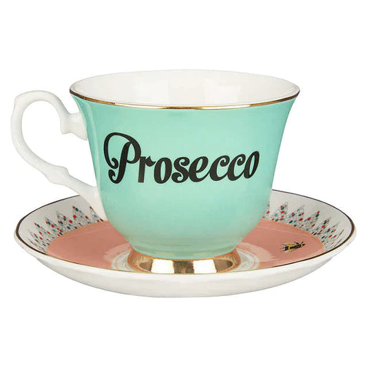 prosecco teacup and saucer Yvonne ellen vintage with gold foiled detail
