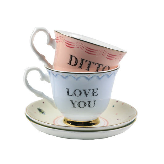 Ditto & I love you set of 2 vintage teacup & saucers