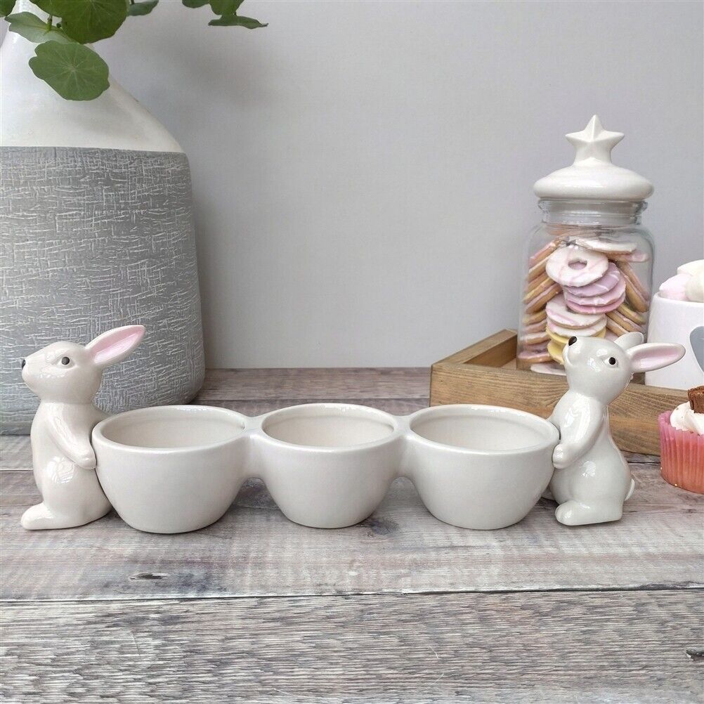 ceramic grey rabbits holding bowls perfect for snacking stations